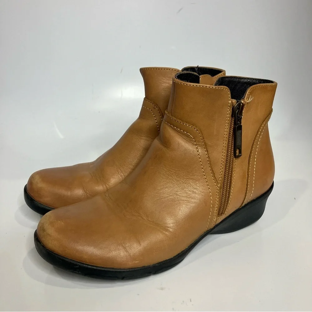 Propet Waverly double zipper ankle boots tan leather womens size 7 comfort shoes